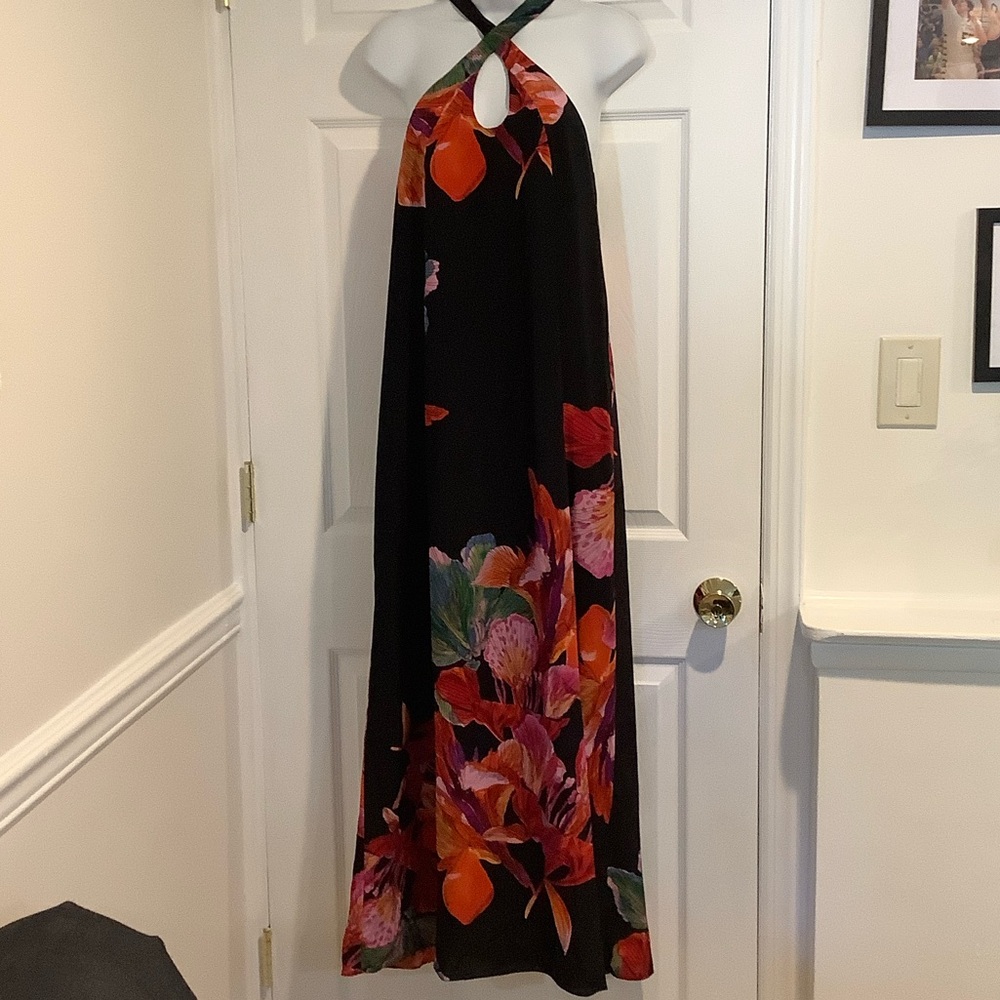 MAEVE ANTHROPOLOGIE Cayman Silk Floral Halter Maxi Dress